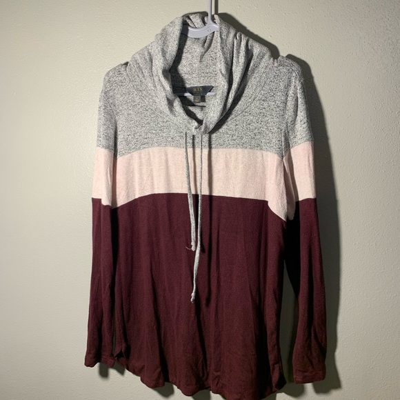 MIX burgundy/gray/cream color pullover cowl neck top - size L - Picture 4 of 6